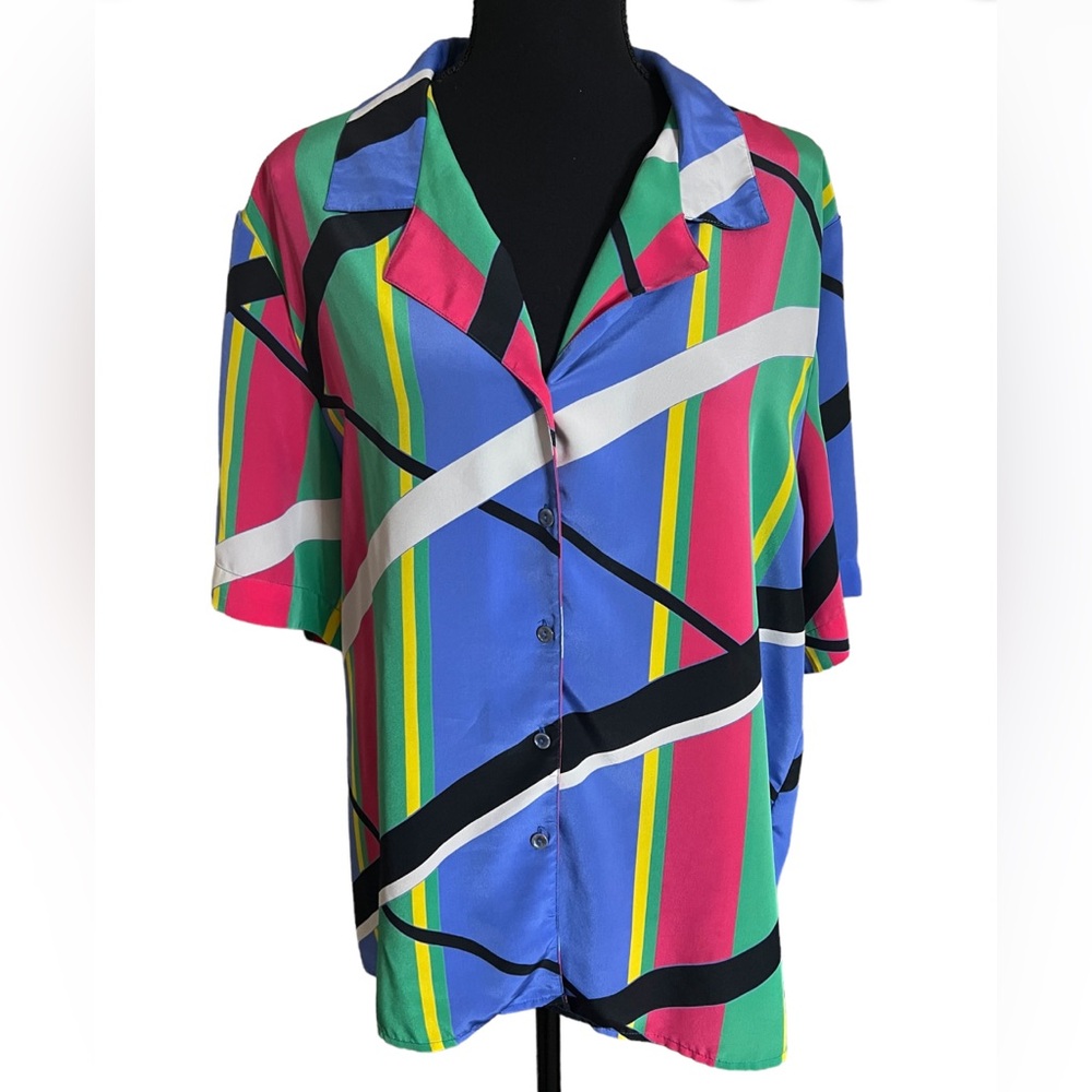 Colorful Vintage Abstract Stripes Top - Size 16